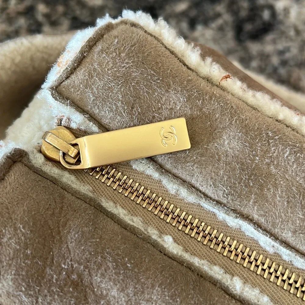 CHANEL tan suede